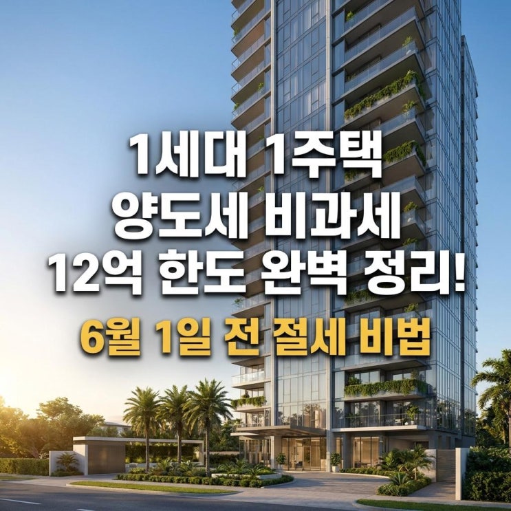  1세대 1주택 양도세 비과세 12억 한도 완벽 정리! 6월 1일 전 절세 비법