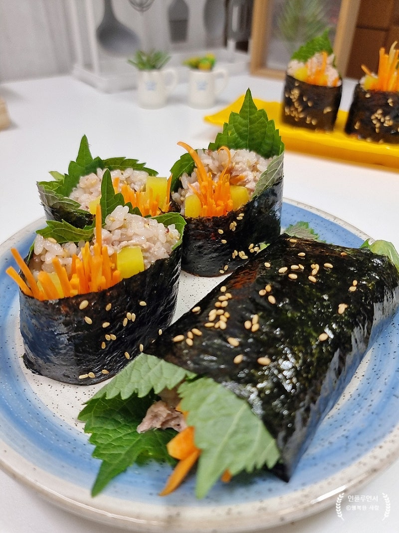 참치마요김밥 왕김밥 간단김밥 레시피 옆구리 터질 걱정 없는 접는 사각김밥 만들기
