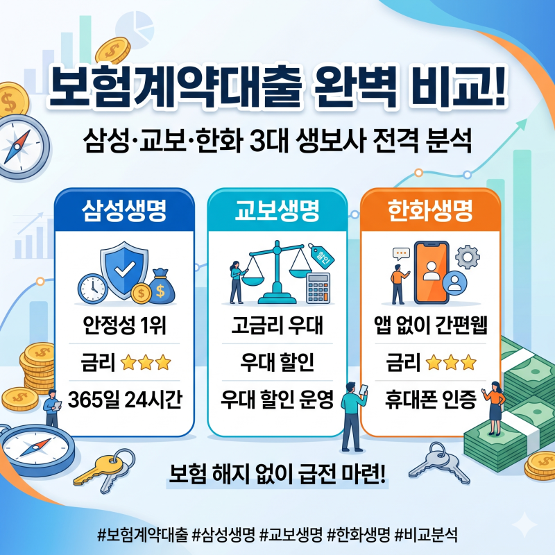 삼성생명 교보생명 한화생명 보험계약대출 완벽 비교! 금리 한도 장단점 총정리!(2026)