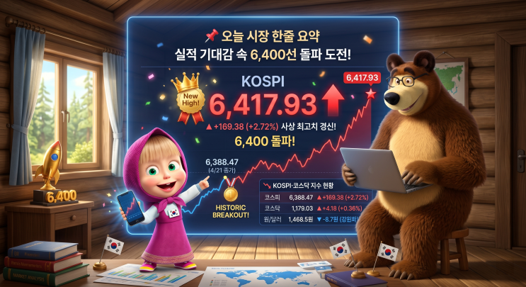   [2026년 4월 22일] 국내 증시 마감 브리핑 — 코스피 6,400선 도전, 반도체·2차전지 주도 실적 장세 지속