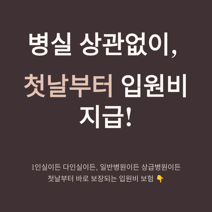  입원비 보험>1인실·다인실 구분 없이, 일반병원부터 상급병원까지 첫날부터 정액 보장