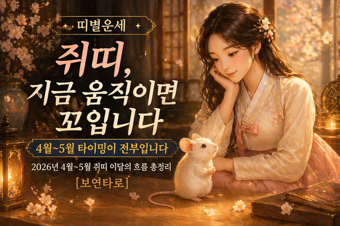  오늘의 운세 띠별운세｜쥐띠 2026년 4월 5월 이달의 흐름 총정리 [보연타로]