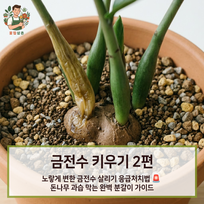 [금전수 키우기 2편] 노랗게 변한 금전수 살리기 응급처치법 돈나무 과습 막는 완벽 분갈이 ....