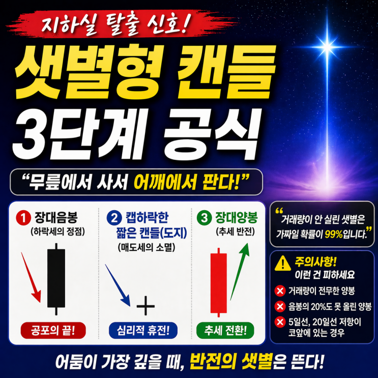  하락장 끝? 90% 반전 시그널 '샛별형 캔들' 찾는 조건 3가지