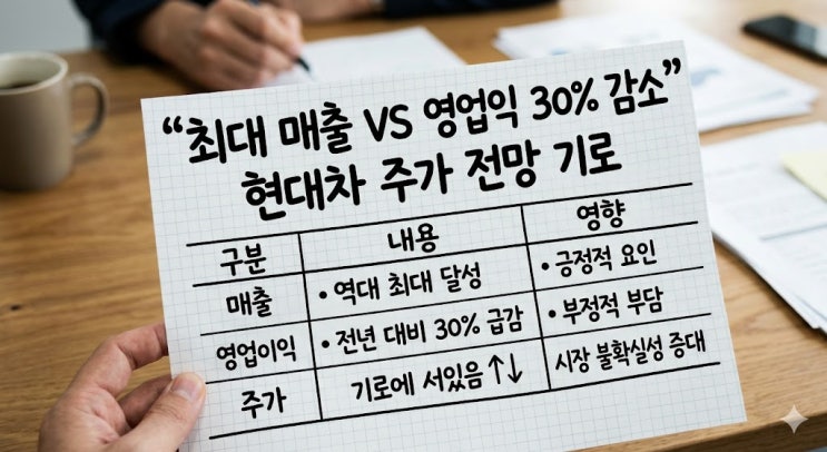 "최대 매출 VS 영업익 30% <b>감소</b>" <b>현대차</b> 주가 전망 기로