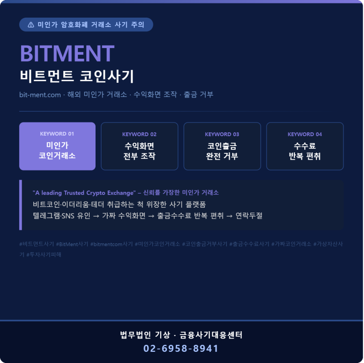  Bit-Ment 사기 – 비트먼트코인 bit-ment.com 미인가 암호화폐 거래소로 유인 후 출금 거부한 실제 피해 사례