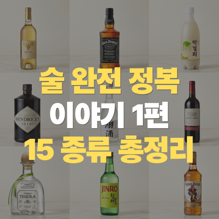  술 완전 정복 시리즈 "세상 15가지 대표 술 종류 총정리", 맥주 와인 사케 위스키 럼 테킬라 보드카 소주 막걸리 백주 등 특징 차이