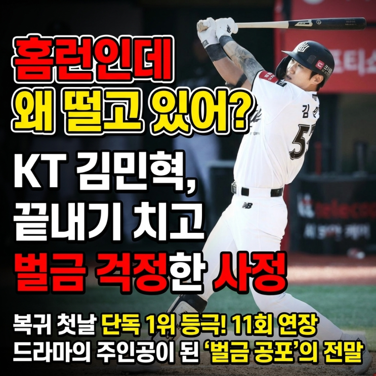 치고 '벌금' 걱정한 사연? <b>KT</b> 김민혁, 콜업 첫날 <b>1위 탈환</b>의 주인공
