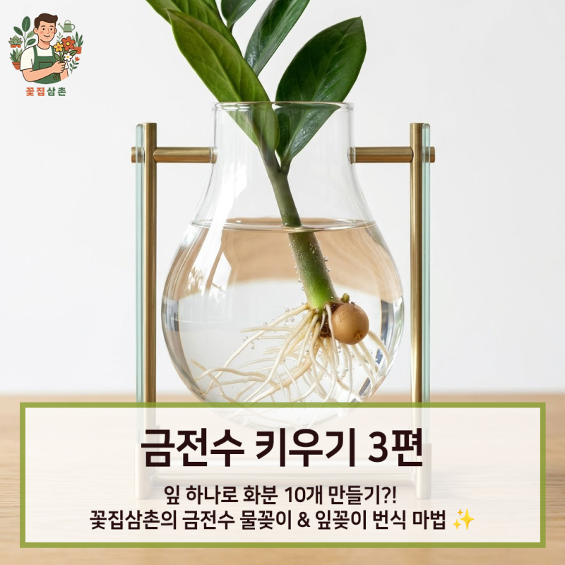 [금전수 키우기 3편] 잎 하나로 화분 10개 만들기?! 꽃집삼촌의 금전수 물꽂이 & 잎꽂이 번식 ....