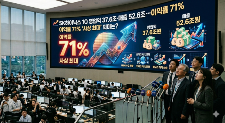 1Q <b>영업익</b> 37.6조·매출 52.6조…이익률 71% ‘<b>사상 최대</b>’... 