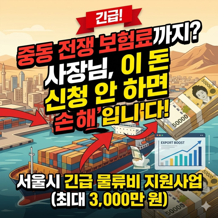  2026 서울시 중동 물류비 지원: 최대 3,000만 원(90%) 받는 법 총정리
