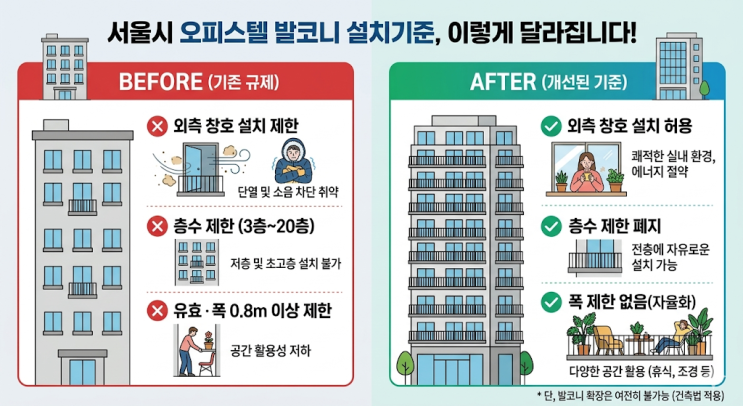  이제 오피스텔도 아파트처럼? 서울시 오피스텔 발코니 기준 폐지 및 민간건축 활성화