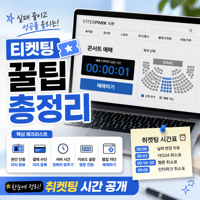 티켓팅 꿀팁 총정리 인터파크 YES24 멜론티켓 성공 전략