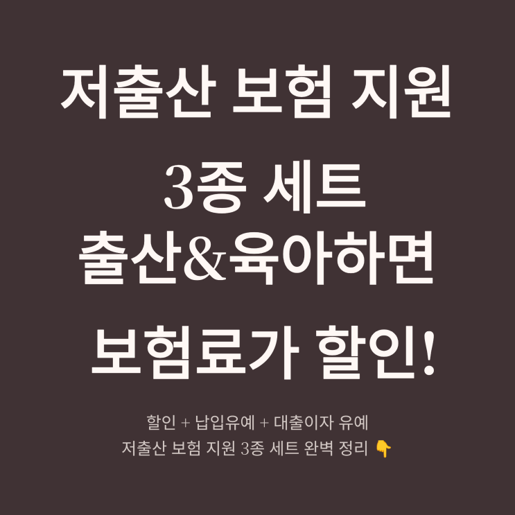  저출산 보험 지원 3종 세트 완벽 정리>보험료 할인·납입유예·대출이자 유예까지