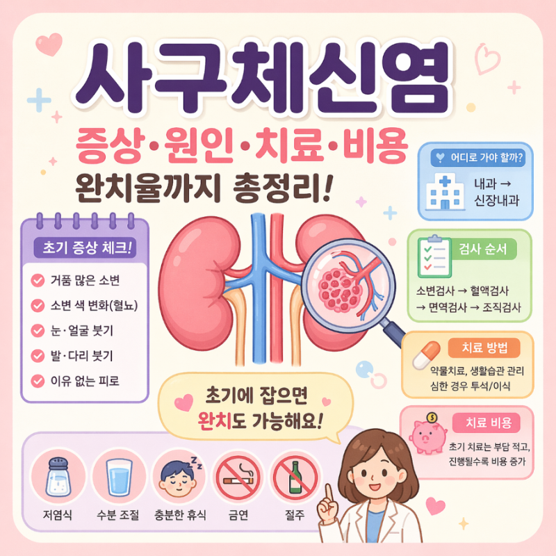 사구체신염 총정리 (위험성 + 유전 + 치료비 + 완치까지 한 번에)사구체신염 완치율,관리방법,....