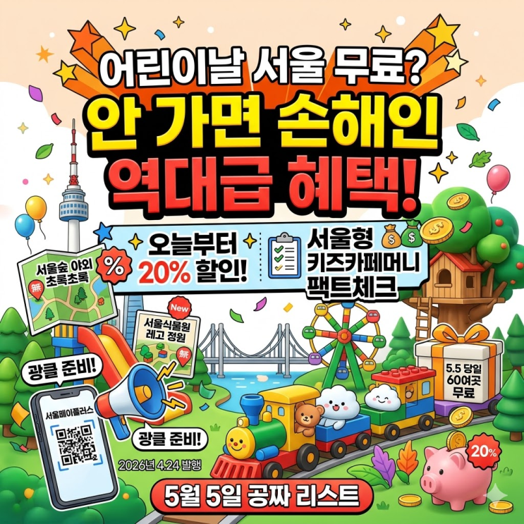  2026 어린이날 서울형 키즈카페 무료 개방 & 20% 할인권 구매 가이드