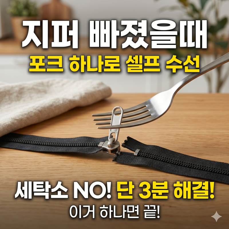 지퍼 빠졌을때 다시 끼우는 방법, 포크 하나로 세탁소 안 가고 3분 만에 수선하기