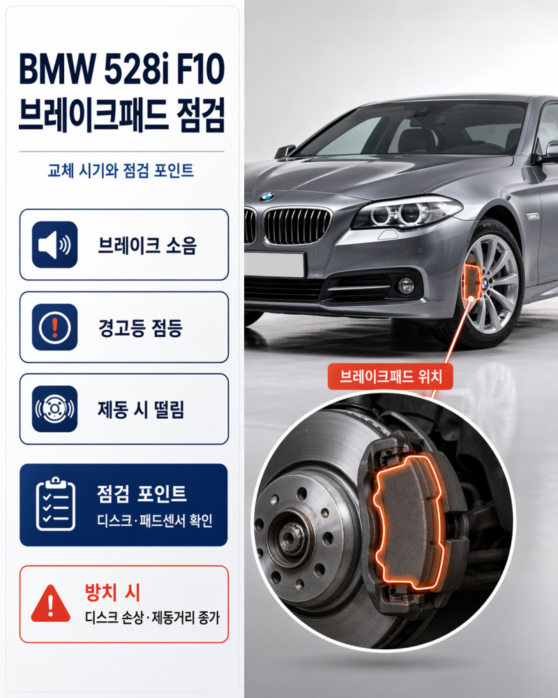 BMW 528i F10 브레이크패드 교체시기와 비용, 소음 증상까지 정리