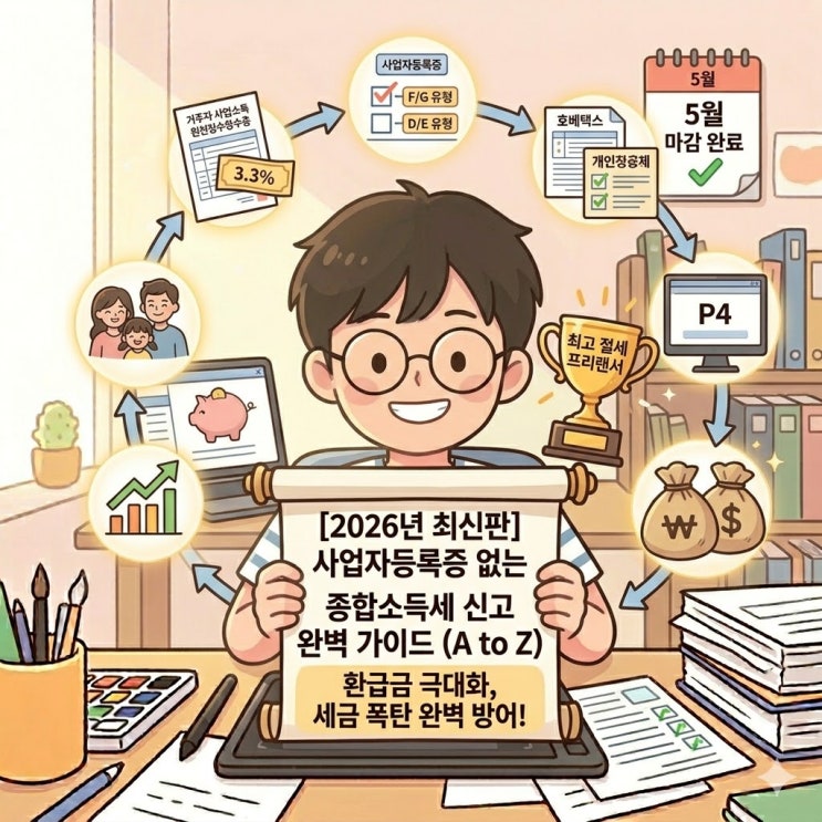  2026년 사업자등록증 없는 프리랜서 종합소득세 신고 방법 및 환급 꿀팁