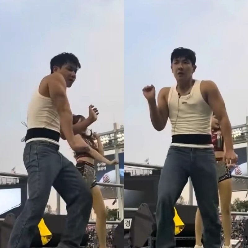 이준 잠실 치어리더 완벽 변신, 민소매 무릎 번쩍 퍼포먼스 소름 돋는 열정