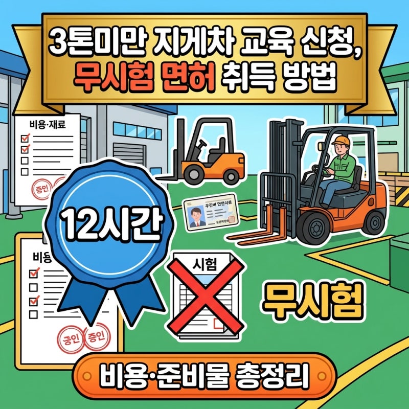 3톤미만 지게차 교육 신청, 무시험 면허 취득 방법 (비용/준비물 총정리)