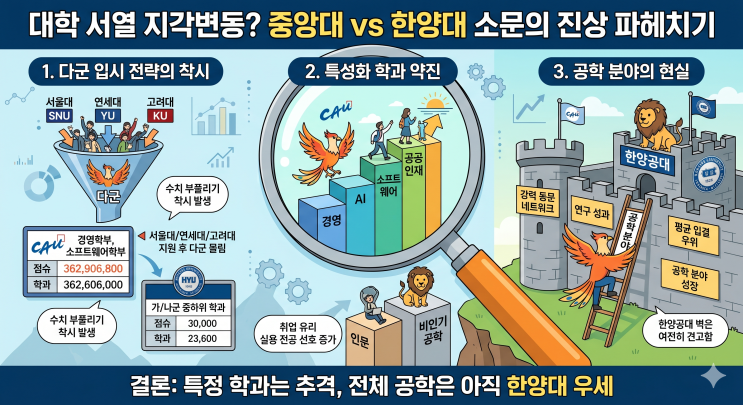  대학 서열의 지각변동? 중앙대가 한양대를 넘었다는 소문의 진상을 파헤쳐 봅니다
