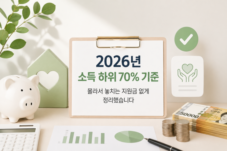  2026년 소득 하위 70% 기준, 몰라서 놓치는 지원금 없게 정리했습니다
