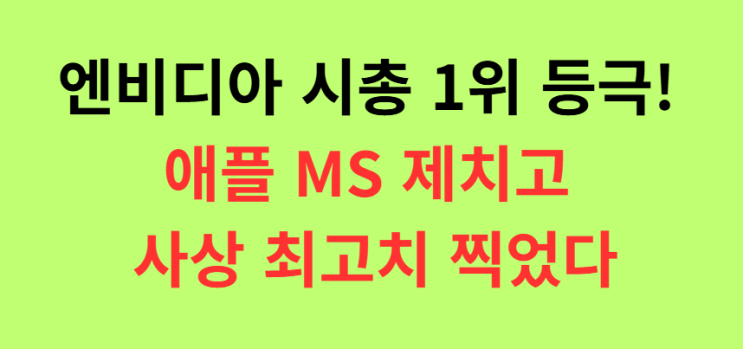 엔비디아 <b>시총 1위</b> 등극! <b>애플</b> MS 제치고 사상 최고치 찍었다