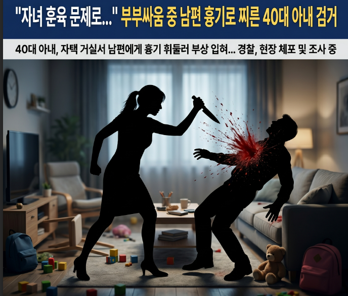 광주 "자녀 훈육 문제로..." 부부싸움 중 남편 흉기로 찌른 40대 아내 체포