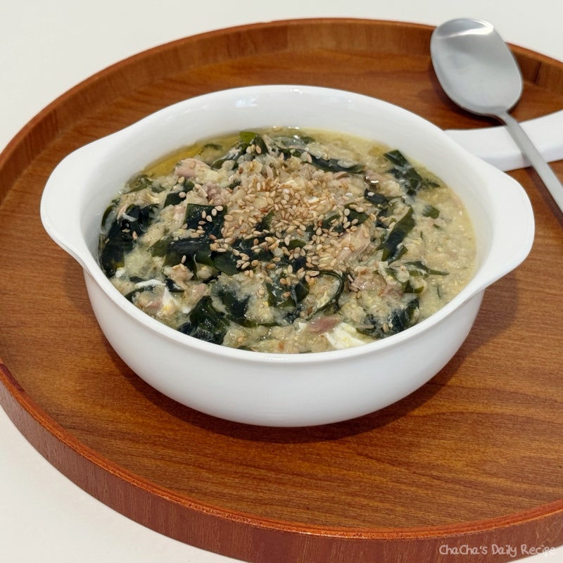 오트밀 활용 요리 레시피 오트밀 참치 미역죽 끓이는법