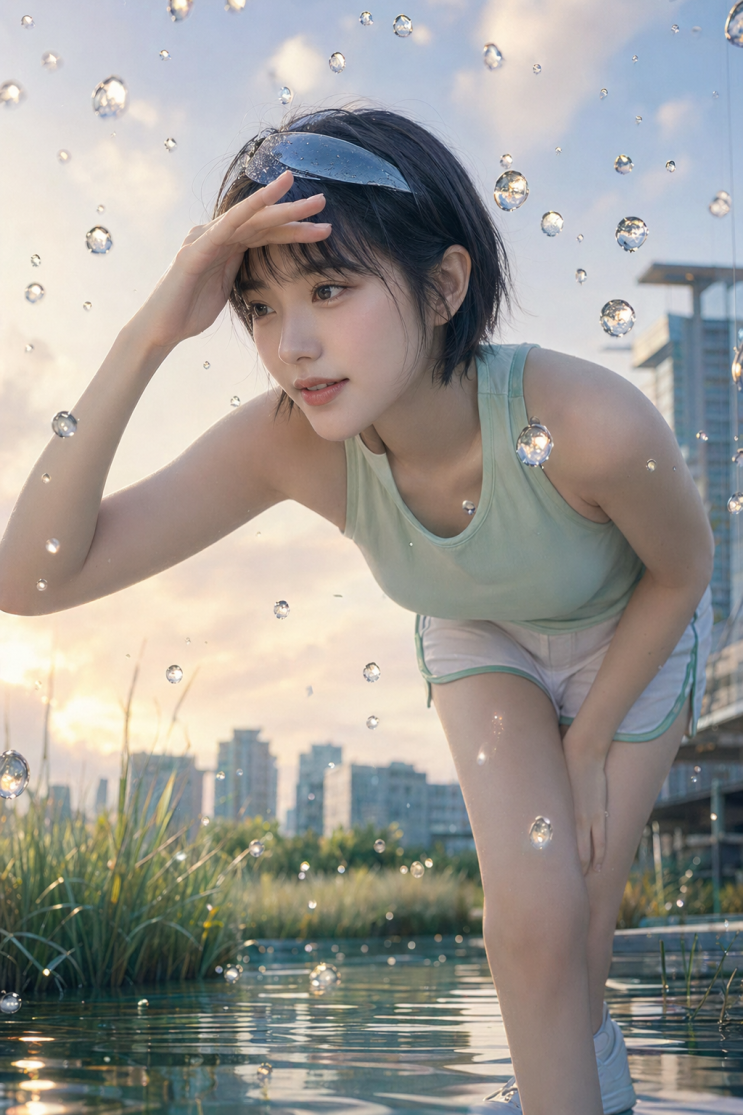  민소매 돌핀팬츠 상큼함 여름 순수함 소녀 일러스트