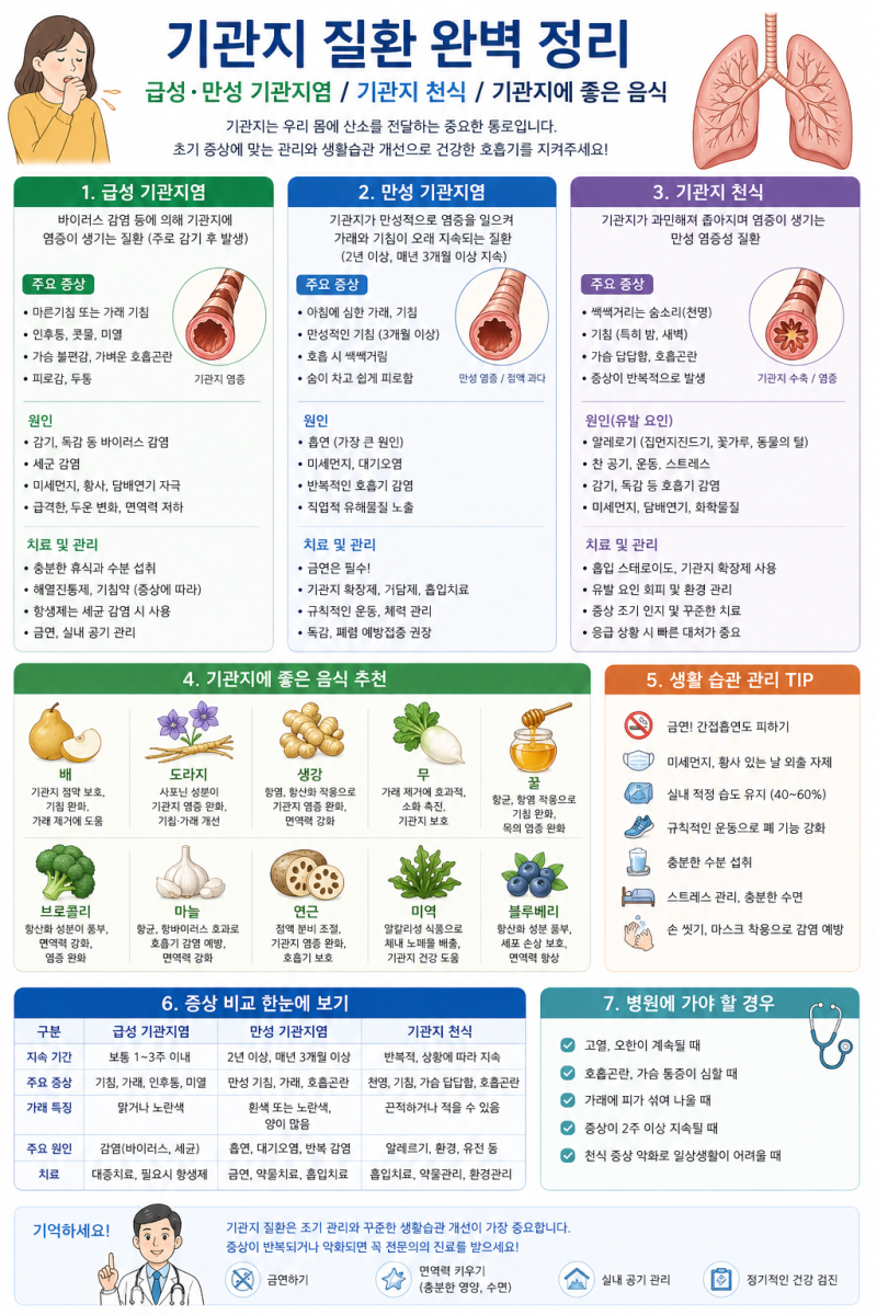 급성 만성 기관지염 증상 기관지천식 기관지에좋은음식 추천 정리