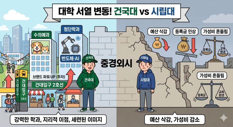  건국대가 시립대를 잡았다? 대학 서열 '중경외시'의 견고한 성벽이 흔들리는 이유