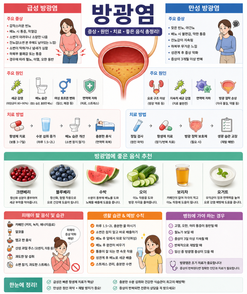 급성 만성 방광염 증상 원인 치료 방광염에좋은음식 추천 정리