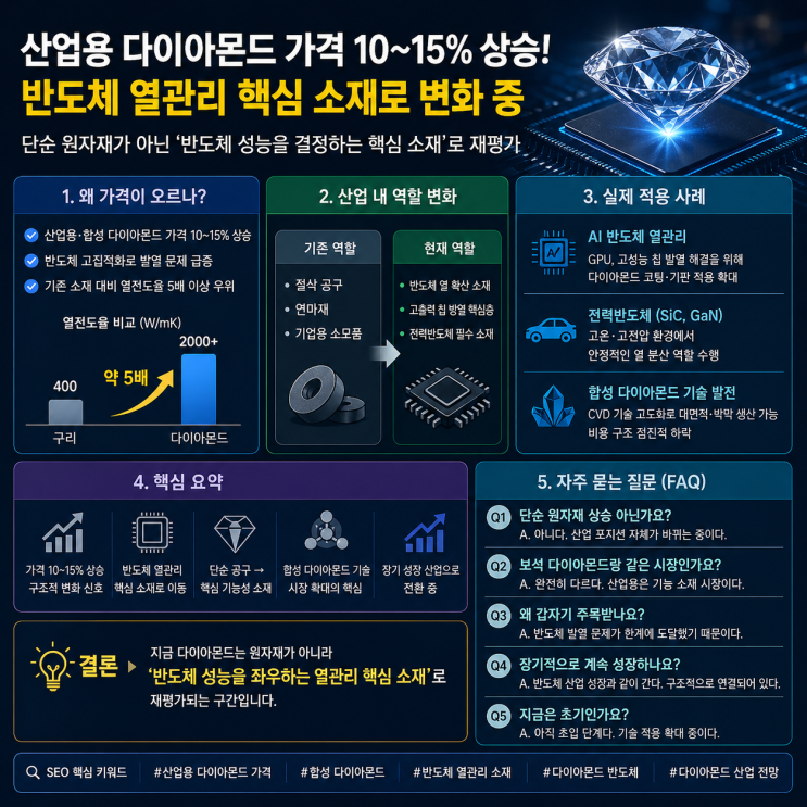  산업용 다이아몬드 가격 상승 이유반도체 열관리 핵심 소재로 변화 중