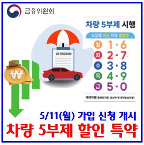  차량5부제 할인특약 출시 (ft. 자동차보험) : 소급적용, 가입대상, 금액, 서민우대, 주행거리, 중복가입, 신청접수, 사고, 개인영업무용, 화물, 고가, 전기차, 과태료, 벌금