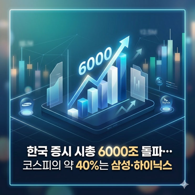  한국 증시 시총 6000조 돌파…코스피의 약 40%는 삼성·하이닉스