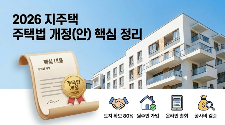  2026년 지역주택조합(지주택) 대격변! 5월 주택법 개정 예정안 핵심 정리 (토지 확보 80%, 원주민 가입 허용)