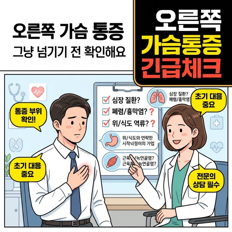 오른쪽 가슴 통증, 찌릿할 때 먼저 확인해야 할 원인과 병원 신호