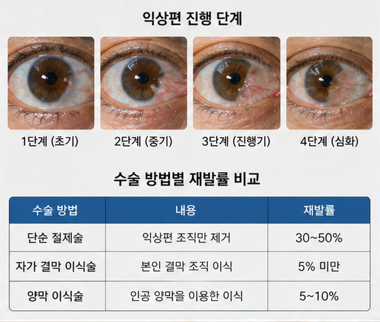 눈에 살이 자라는 익상편 수술비 30만 원 vs 100만 원? 재발률 낮추는 선택 기준