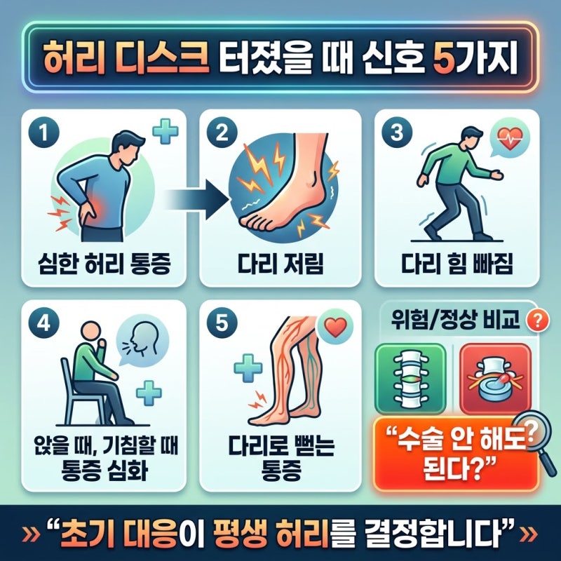 허리 디스크 터졌을 때 증상 5가지, 수술 없이 회복하는 방법