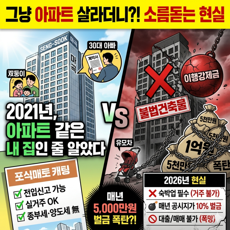  마곡 생숙 계약 직전까지 갔던 30대 아빠의 소름 돋는 현실, 수천만 원 이행강제금 폭탄