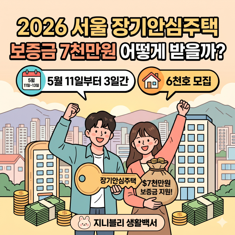 2026 서울 장기안심주택 보증금 7천만원 어떻게 받을까? 5월 11일부터 3일간 6천호 모집