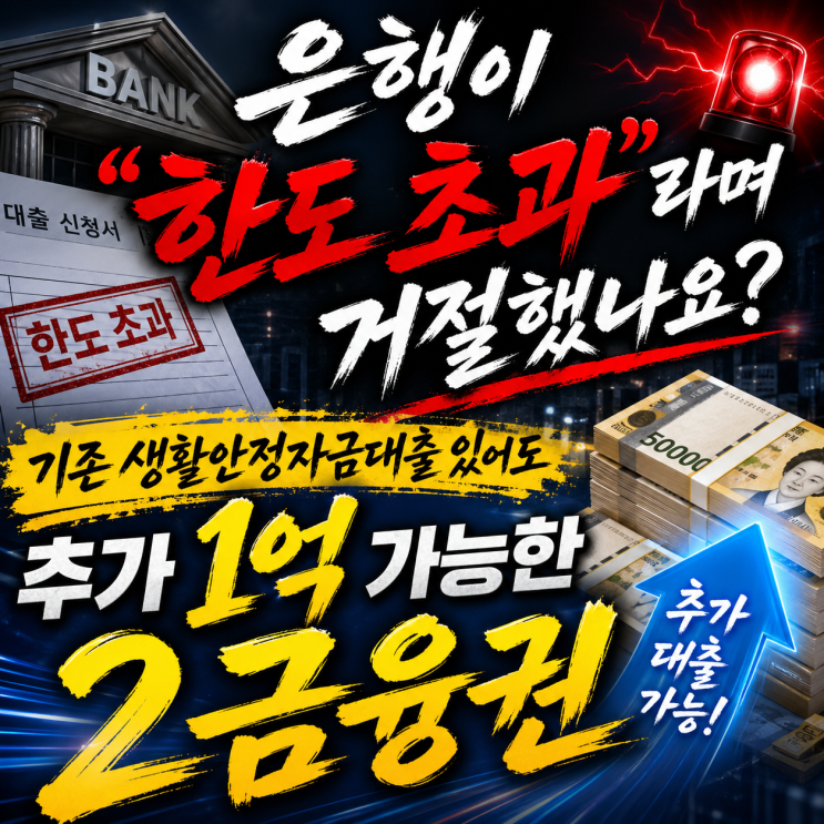  은행이 "한도 초과"라며 거절했나요? 기존 생활안정자금대출 있어도 추가 1억 가능한 2금융권
