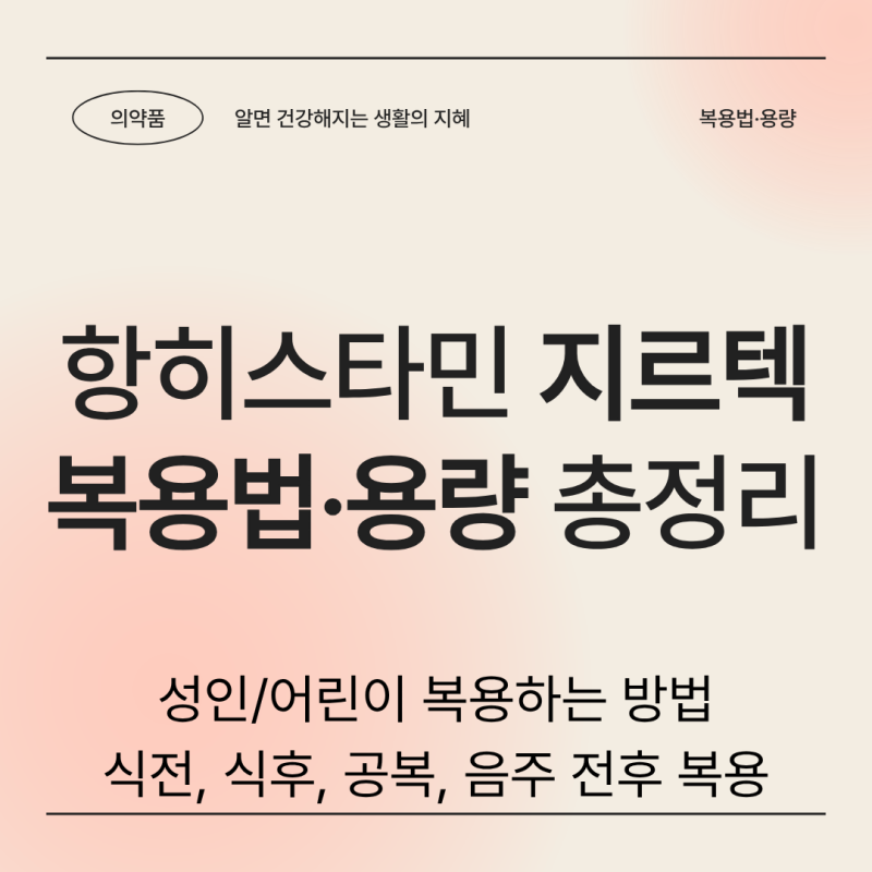 지르텍 복용법·용량 총정리 | 어린이 주의사항 | 식전, 식후, 공복, 음주 전후 복용
