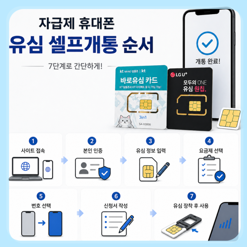 자급제 휴대폰 구입 후 유심 셀프개통하는 방법
