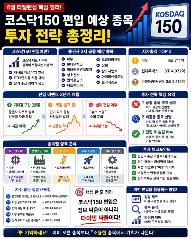 코스닥150 편입 예상 종목 분석 26년 6월 리밸런싱 투자 전략 (실전 기준 정리)
