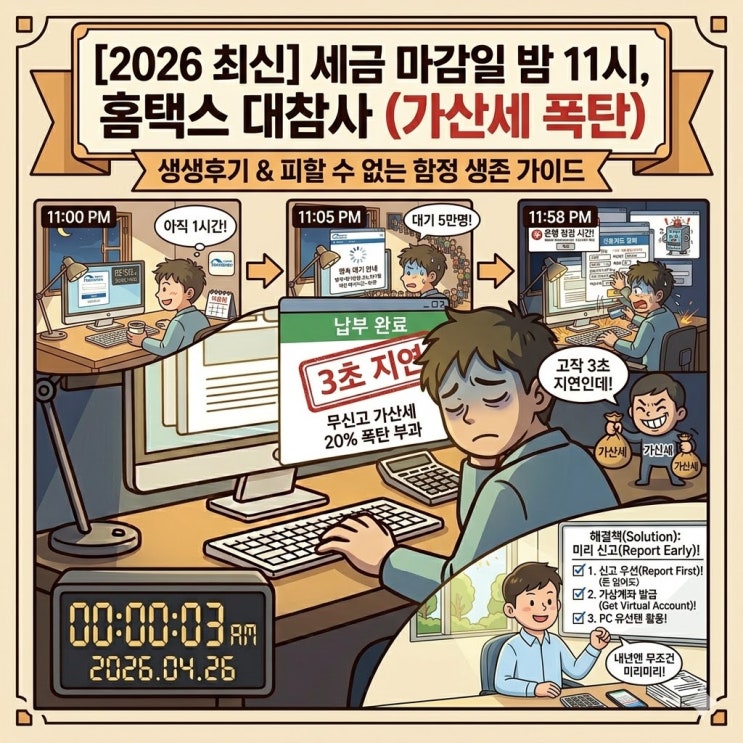  [2026년] 세금 마감일 밤 11시 홈택스 접속하면 벌어지는 일 (가산세 폭탄 피하는 법)
