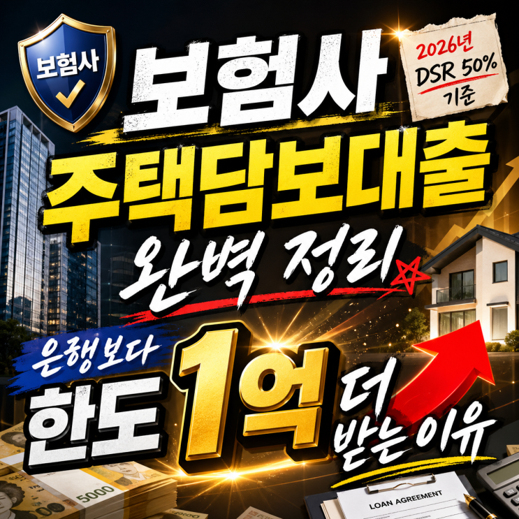  보험사 주택담보대출 완벽 정리, 은행보다 한도 1억 더 받는 이유 (2026년 DSR 50% 기준)