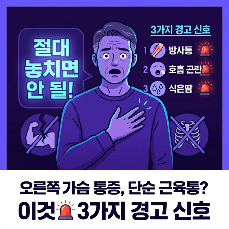 오른쪽 가슴 통증, 단순 근육통? 절대 놓치면 안 될 3가지 경고 신호!